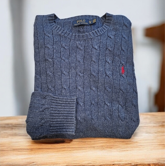 Polo by Ralph Lauren Men's 100% Silk Blue Cable Knit Sweater Size-- XL